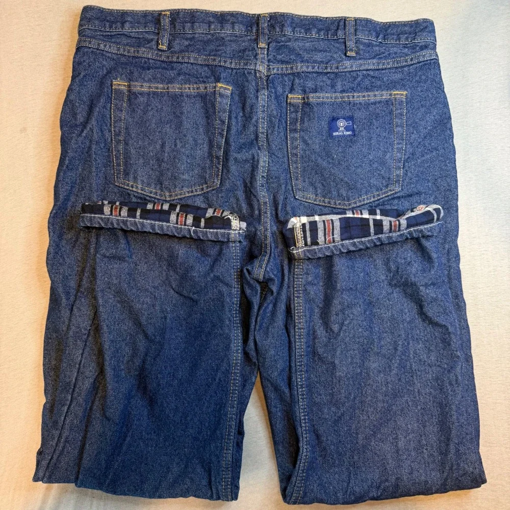 Rural King Mens Flannel Lined Jeans 38x30 Blue Denim Plaid Insulated Work Pants